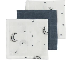 Meyco Baby muslino šluostės-merliukai Moon Indigo, 30×30 cm, 3 vnt.