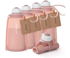 MOMCOZY DAUGKARTINIAI SILIKONINIAI PIENO IR MAISTO LAIKYMO MAIŠELIAI, 5 VNT., RAUSVI