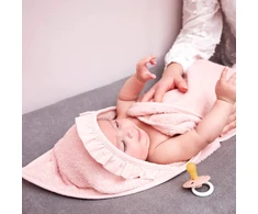 Pink Meyco Baby medvilninis vonios rankšluostis su gobtuvu 80 × 80 cm, Soft Rožinė – Terry Ruffle
