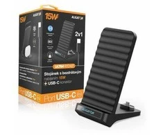 Aligatoriaus stovas su belaidžiu 15W įkrovimu ir USB-C jungtimi juodos spalvos