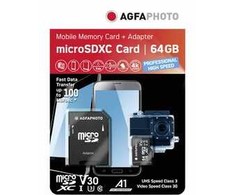 AgfaPhoto Micro SDXC UHS-I 64GB didelės spartos C10 U3 V30 + adapteris