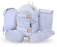 Baagl mokyklinės kuprinės rinkinys vaikams, 5 dalių, su riedlentės laikikliu, 25 l, violetinė, A-36543