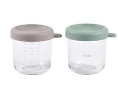 BEABA 2 VNT. STIKLINIŲ INDELIŲ RINKINYS (250 ML), SAGE Žalias/Pilkas