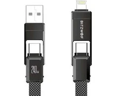 Blitzwolf BW-HDC7 4-in-1 USB+C+Lightning kabelis 240W 1.2m juodos spalvos