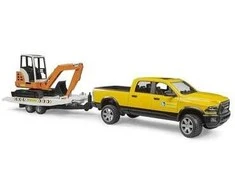 Bruder „Dodge Ram 2500“ servisas su priekaba ir mini ekskavatoriumi