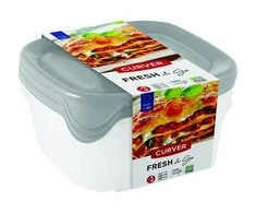 Plastikinių maisto laikymo indelių rinkinys CURVER Fresh&amp;Go, mėtinės, pilkos, rausvos sp., 3x0,8L