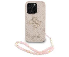 Guess PU 4G Metal Logo Strap dėklas skirtas Apple iPhone 15 Pro Max rožinės spalvos