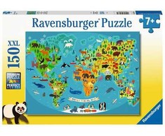 Ravensburger dėlionė „Gyvūnų pasaulio žemėlapis“, 150 XXL det., nuo 7 m.