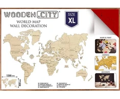 Dėlionė Wooden City Medinė pasaulio žemėlapis XL - koralų spalvos