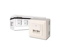 DIGITUS CAT 5e sieninis lizdas, ekranuotas, 2x RJ45, 8P8C, LSA, spalva grynas baltas, montuojamas ant paviršiaus, DN-9002/B5-N