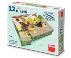 DINO Mediniai paveikslų kubeliai Pets retro 12 kubų