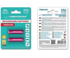 ESPERANZA BATERIJOS NI-MH AAA 1000MAH 2Vnt. RAUDONA