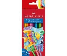 Spalvoti akvareliniai pieštukai su teptuku Faber-Castell Fish, 12 spalvų