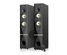 Kompiuterio kolonėlės Fenda F&amp;D T-88X 2.0 ant grindų statomi garsiakalbiai, 300 W RMS (150x2), 1 colio aukštų dažnių garsiakalbis + 5,25 colio garsiakalbis + 10 colių žemųjų dažnių garsiakalbis kiekvienam kanalui, BT 4.2/HDMI/optinis/koaksialinis/AUX/USB/FM/Karaoke funkcija /LED Ekranas/Nuotolinis pultelis/Įtrauktas mikrofonas/Medinis/Juodas
