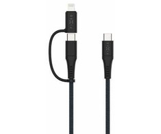 Kabelis USB Fixed USB-C - USB-C + Lightning 3 m Pilka (FIXDB-CCL3-GR)