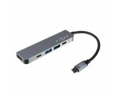Fixed Fiksuotas | 5 prievadų USB-C mini šakotuvas nešiojamiesiems kompiuteriams ir planšetiniams kompiuteriams | FIXHU-MN-GR
