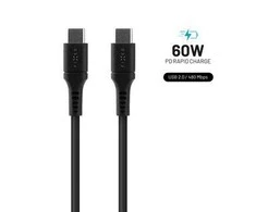 Fixed Fiksuotas | Skysto silikono kabelis USB-C/USB-C, 2m, 60W | FIXDLS-CC2-BK