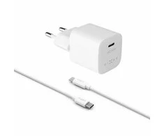 Fixed Fiksuotas Mini USB-C 30W + kabelis USB-C/USB-C, baltas