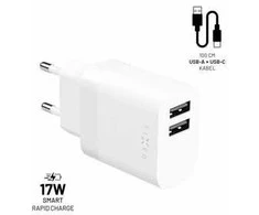 Fixed Fiksuotas | Dvigubas USB kelioninis 17 W įkroviklis ir USB/USB-C laidas | FIXC17N-2UC-WH | N/A