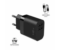 Fixed | Dual USB Travel Charger 17W and USB/USB-C Cable | FIXC17N-2UC-BK | N/A