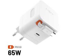 Fixed FIKSUOTAS GaN tinklo įkroviklis su 2xUSB-C palaikymu PD 3.0 su savaime susivyniojančiu laidu 65W baltas