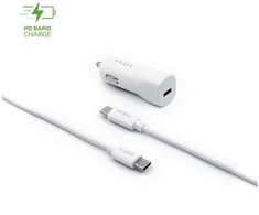 Rinkinys FIXED automobilio įkroviklis su USB-C išvestimi ir USB-C/USB-C laidu, PD palaikymas, 1 metras, 18 W, balta