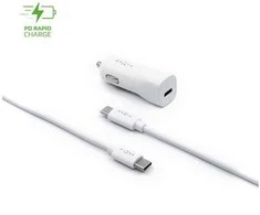 Rinkinys FIXED automobilio įkroviklis su USB-C išvestimi ir USB-C/USB-C laidu, PD palaikymas, 1 metras, 18 W, balta