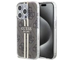 Dėklas GUESS GUHCP15XH4SGW IPHONE 15 PRO MAX 6.7 "BROWN/BROWN HARDCASE IML 4G GOLD STRIPE