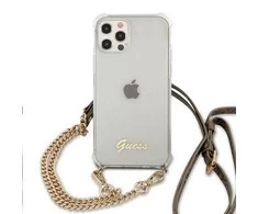 Apple iPhone 12 / 12 Pro Guess dėklas 4G Gold Chain (GUHCP12MKC4GSGO) skaidrus