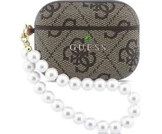 Guess PU 4G Classic Logo Pearl Strap dėklas skirtas Apple AirPods Pro 3 rudos spalvos