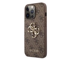 GUHCP13X4GMGBR Guess PU 4G metalinis logotipo dėklas, skirtas iPhone 13 Pro Max Brown