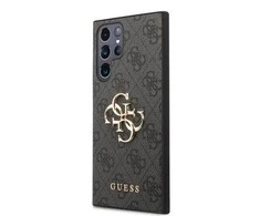 Guess PU 4G Metal Logo dėklas skirtas Samsung Galaxy S23 Ultra pilkos spalvos