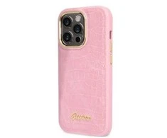 Guess GUHCP14LHGCRHP iPhone 14 Pro 6,1 colio eilinis/rožinis kietas dėklas Croco kolekcija