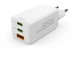 Hama mini GaN 65W PD/QC 2x USB-C, 1x USB-A balta