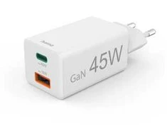 Hama mini GaN 45W PD/QC 1x USB-C, 1x USB-A balta