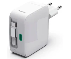 Hama GaN 30W PD/QC su ištraukiamu laidu, 2x USB-C, balta