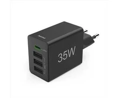 Hama 35W PD/QC 1x USB-C, 3x USB-A, juoda