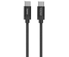 Hama USB-C - USB-C nailonas, 100W, 1.5m, juodas