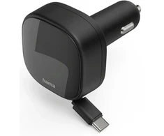 Hama GaN automobilinis įkroviklis 30W PD/QC su ištraukiamu laidu, 2x USB-C, juodas
