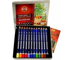Koh-i-noor Triocolor kreidelės 12 vnt. metalinėje dėžutėje