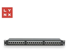 LYNX 19" komutacinė panelė, 24 prievadų, FTP Cat6a, 50µ, ekranuota, juoda