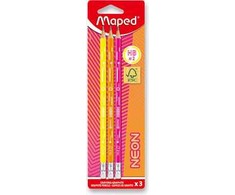 Grafitinis pieštukas Maped BlackPeps Neon trikampe HB su gumele 3vnt. blister.