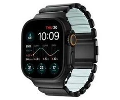 Nomad Stratos dirželis, juodo titano, švytinti ledinė mėlyna, FKM, Apple Watch 45/46/49 mm