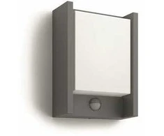 Sieninis LED lauko šviestuvas PHILIPS ARBOUR, IP44, 4000K, 6W, 600lm, judesio daviklis, 22,1x16,6 cm