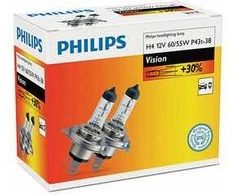 Philips lemputė H4 12V 55W P43t Vision +30%, DUO, 12342PRC2