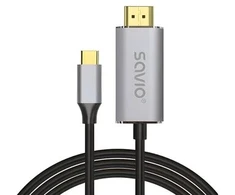 HDMI Laidas - SAVIO CL-171 2m USB-C Į HDMI Sidabrinis/Juodas Aukso Antgaliai