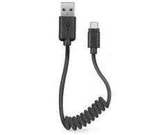 USB 2.0 kabelis > C tipo SBS 0,5 m spiralė, juoda