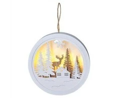 Solight Šviesus LED pakabinamas dekoras, miškas ir elniai, baltas ir ruda, 2x AAA