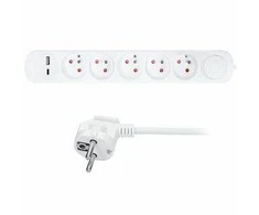 „Solight PP152USBC“ 5 kontaktų ilgintuvas su USB A+C įkrovikliu, 2,4 A, baltas