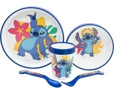 Disney Stitch - Neslystantis mikrobangų indų rinkinys 5 vnt. (lėkštė, dubuo, puodelis, šakutė, arbatinis šaukštelis)